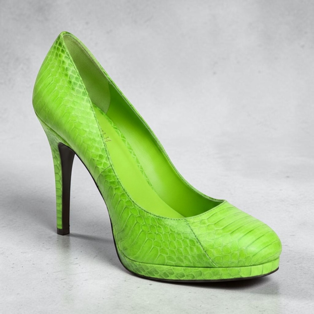 New Lauren Ralph Lauren Kailee Leather Lime  Snakeskin Embossed Pumps Size 8.5